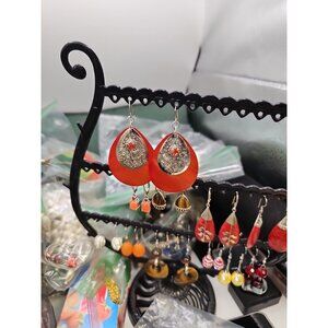 Earrings Pierced Dangle French Wire Red Mother Of Pearl Shell Disk With...red Rh